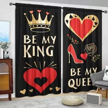 2pcs Be My King/queen Printed Curtain for Home Decor - Rod Pocket Window Treatment for Bedroom, Office, Kitchen, Living Room 52.5cmX116cmX2pcs