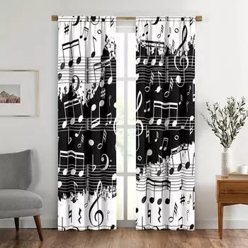2pcs Black Art Window Curtains Angel Wings And Stars Room Decor Drapes Window Treatments For Bedroom Living Room Home Decor W50H130(CM)x2pcs&Rod Pocket