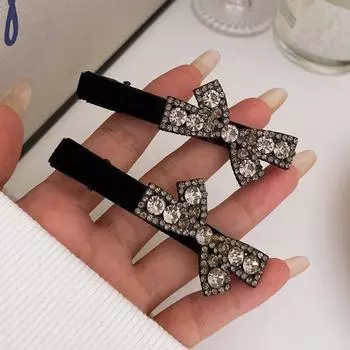 2Pcs Black Bow Zircon Hair Clip for Women s French Luxury Temperament Hair Clip BB Clip Girls Hair Accessories