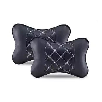 2Pcs Black Leather Car Seat Headrest Neck Pillow Cushion Relax Cervical Vertebra