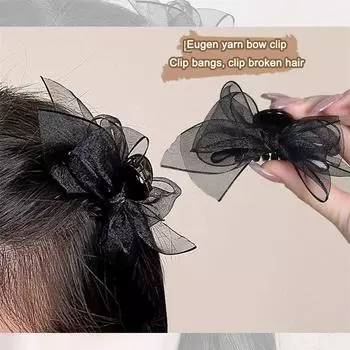 2pcs Black Matte Bowknot Mesh Hair Clip Lace Bow Small Pin Hairpin Korean Princess Women Bobby X9R8 Black-One size