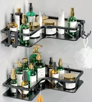 2pcs Black Storage Rack Corner Rack Shower Corner Rack Wall Storage Rack Space Aluminum Black Wall Mounted Corner Rack чёрный