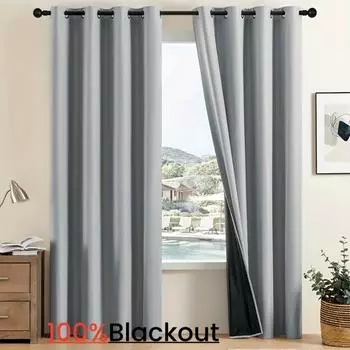 2 шт. затемняющих штор, 100% затемняющих теплоизоляционных штор для гостиной, спальни, кухни, ванной комнаты, домашнего декора W91cm x H137cm 2PCS&Grommet Top бежевый