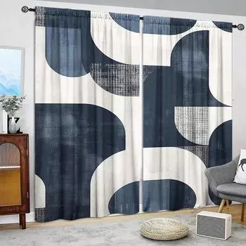 2pcs Blue and White Art Printed Curtain for Home Decor - Rod Pocket Window Treatment for Bedroom, Office, Kitchen, Living Room 52.5cmX116cmX2pcs