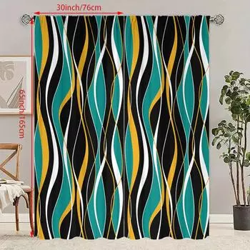 2PCS- Blue and Yellow lines -HD printed curtain - Polyester material - suitable for bedroom, living room, study (customizable) 23Wx59L(60x150CM)x2