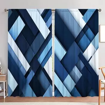 2pcs Blue Geometric Shape Printed Curtain for Home Decor - Rod Pocket Window Treatment for Bedroom, Office, Kitchen 52.5cmX116cm X 2pcs