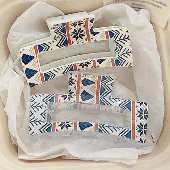 2Pcs Boho Print French Barrettes Hairpins,3.4in Non-Slip Square Hair Claw Clip Elegant Fashion Accessories Shark Clips for Women