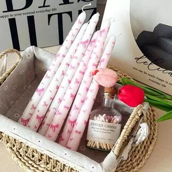 2pcs/box Butterfly Knot Printed Candle Home Decoration Hand Painted Candle Soy Blended Wax Wedding Ornaments Gifts 25cm розовый