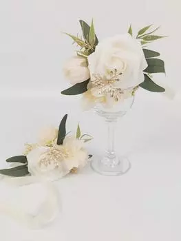 2Pcs Bridal Wrist Flower Hand Flower Wrist Corsage Artificial Rose Decor for Prom Party Wedding Homecoming Wristband Flowers for Bride Bridesmaid белый