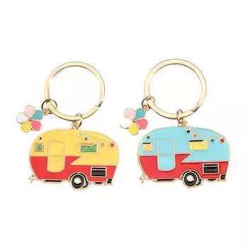 2Pcs Camping Keychain Set Colorful Motorhome Keyrings Stylish Bag Pendant Key Pendant Suitable for Travel Enthusiasts 3