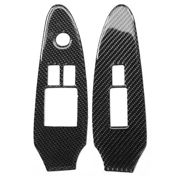 2pcs Carbon Fiber Window Lift Switch Button Panel Cover Frame Fit for Nissan 370Z Z34 2009?2020LHD