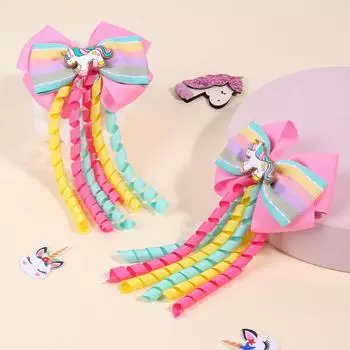 2Pcs Cartoon Unicorn Hair Clip Ribbon Bow Hairpin With Tassel Sweet Cute Pink Hairpin For Girls Children s Accesories Headwear