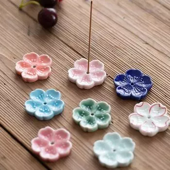 2pcs Ceramic Cherry Blossom Incense Burner Home Decor Incense Stick Holder Aromatherapy Office Teahouse Living Room Ornament