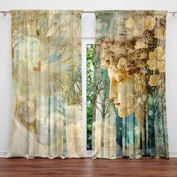2pcs Character Watercolor Painting Printed Curtain for Home Decor - Rod Pocket Window Treatment for Bedroom, Office, Kitchen 52.5cmX116cm X 2pcs