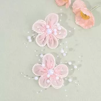 2Pcs Chiffon Flower Pearl Hair Clip Elegant Floral Hairpin Sweet Fairies Barrette Girls Women Korean Style Headdress Accessories