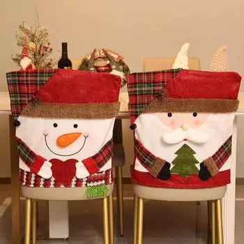 2Pcs Christmas Chair Back Covers Dining Room Chair Protector Slipcovers Santa/Snowman/Reindeer Seat Elk