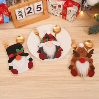 2Pcs Christmas Cutlery Holder Bags Knife Fork Pocket Cover Tableware Set Bag 2024 Christmas Decoration For Home 2024 Noel Xmas