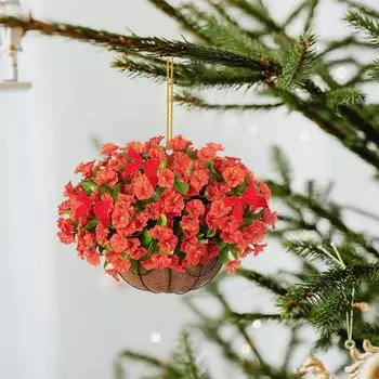2Pcs Christmas Hanging Basket Artificial Flower Basket Xmas Decorations for Front Porch Garden Patio