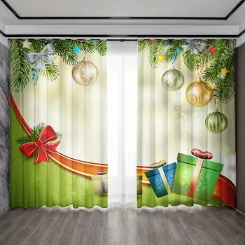 2pcs Christmas Santa Claus Reindeer Semi-Blackout Curtains Rod Pocket Home Decor Panels for Living Room Bedroom Kitchen Drapes 100W130H(CM)&Grommet Top