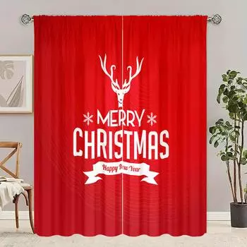 2pcs- Christmas style Elk Print curtains - Polyester - suitable for bedroom, living room, study, private space 30inchx65inchx2Pcs
