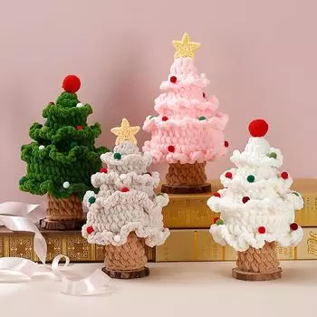 2pcs Christmas Tree Pure Handmade Yarn Knitting Christmas Gift Ornaments Holiday Creative Gift Decoration