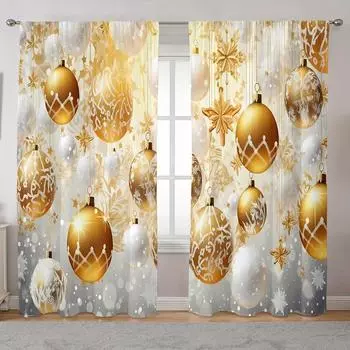 2pcs Christmas Tree & Snowman Print Curtains Semi-Transparent Polyester Drapes for Living Room Kitchen Bedroom Christmas Decor (W50cmxH130cm)x2&Rod Pocket