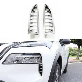 2Pcs Chrome Headlight Front Bumper Trims Cover For Nissan Rogue 2021 2022 2023