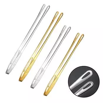 2Pcs Clamp Stainless Steel 9/12inch Kitchen Straight Grill Tweezers BBQ Food Tongs Tools For Flipping Meats Gripping Vegetable серебряный