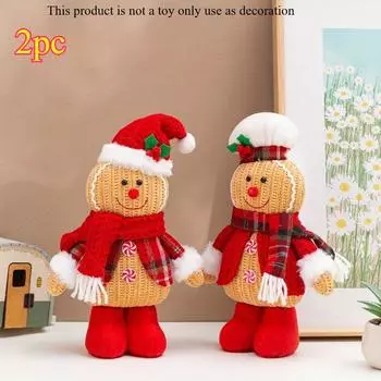 2pcs Classic Gingerbread for Man Hat ,Scarf Ornament Holiday Christmas Decoration, Fabric Material, Multi functional Room Decoration
