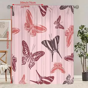 2PCS- Colorful butterfly - printed curtain - Polyester material - suitable for bedroom, living room, study private space 23Wx59L(60x150CM)x2