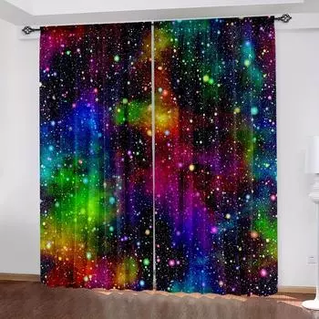 2pcs Colorful Galaxy Curtains, Outer Space Universe Starry Sky Star Printed Curtains, For Living Room Kitchen Bedroom Home Decor W50H130(CM)x2pcs&HOOK