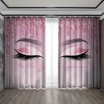 2pcs Colorful Shine Pink Eye Brow Eyeflash Print Kids Curtains for Bedroom Kitchen Living Room Door Window Treatment Home Decor W50 X H130(CM)X2&Hook