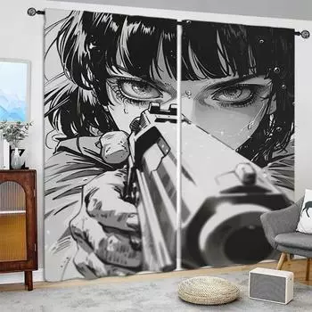 2pcs Comic Characters Printed Curtain for Home Decor - Rod Pocket Window Treatment for Bedroom, Office, Kitchen, Living Room 52.5cmX116cm X 2pcs