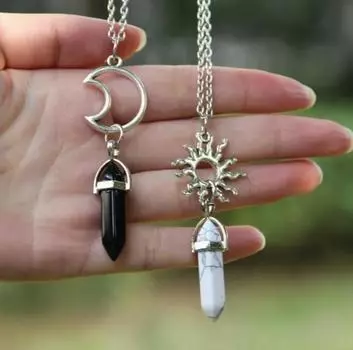 2 шт. Пары ретро Солнце Луна натуральный камень шестиугольная колонна кристалл пара ювелирные изделия ожерелье