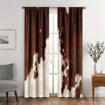 2pcs Cowhide Window Curtains Cow Print Curtains Farm Animal Window Drapes Western Cowboy Farmhouse Window Decor. 150x166cm