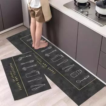 2pcs crystal velvet kitchen floor mat, super anti-slip absorbent oil absorption kitchen carpet 40x60cm and 40x120cm