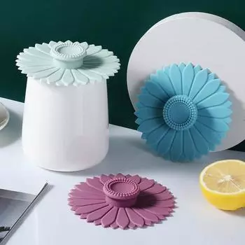 2 шт. крышки для чашек силиконовые в форме подсолнуха крышки для кружек для горячих и холодных напитков безопасные для использования в микроволновой печи крышки для чайников герметичное уплотнение синий