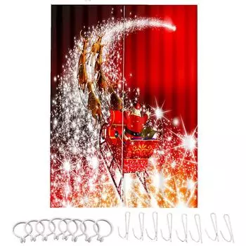 2Pcs Curtain Fashion Merry Christmas Print Drape Santa Claus Waterproof Shower Frabic Curtains Household for Living Room