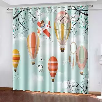 2 шт. индивидуальные анимированные мультяшные маленькие свежие 3D-печатные шторы, декоративные шторы для спальни, гостиной и офиса W50H60(CM)x2&Hook