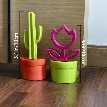 2pcs Cute Cactus,Flower Door Stops,Matte Finish, Durable Rubber Plant Decor for Home,Office, Ideal Gift for Travel Enthusiasts, Playful Design
