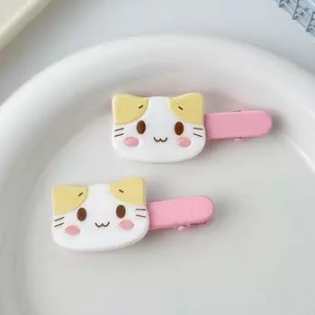 2Pcs Cute Cartoon Cat Hair Clip Fluffy Fuwa Nyanko Kitten Hairpin Duckbill Clip Sweet All-Match Bangs Clip Girl Hair Accessories