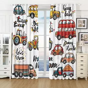 2pcs Cute Cartoon Toy Car Kids Boy Curtains Window Treatment for Bedroom Office Kitchen Living Room Study Home Decor Grommet Top (W50cmxH130cm)x2&Rod Pocket