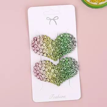 2PCS Cute Crystal Heart Hair Clips Sparkly Rainbow Heart Hairpins Barrettes Clips Kids Hair Clip Children Hair Acesssories