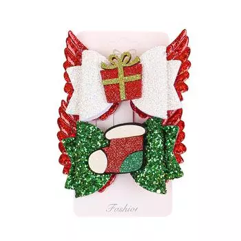 2PCS Cute Girls Christmas Hair Clips Elk Santa Claus Hair Bows Barrettes Clips Children Christmas Party Hair Accessories