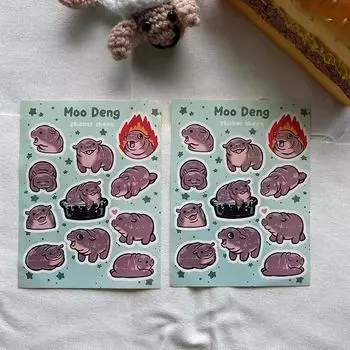 2Pcs Cute Hippo Stickers Cartoon Hippopotamus Stickers Waterproof Decal For Laptop Guitar Skateboard Stickers 2PCS