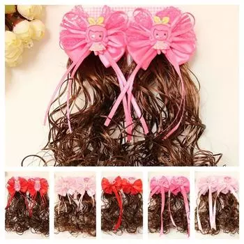 2Pcs Cute Kids Hairpin Wig Cartoon Wig Braid Hairpin Hair Accessories Children Hair Clip Girls Rose red-A