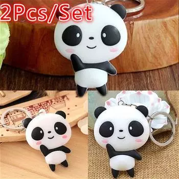 2Pcs Cute Silicone Cartoon Panda Keychain Keyring Bag Kawaii Pendant Key Ring Chain
