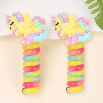 2pcs Cute Unicorn Spiral Hair Ties for Girls - Resin & Soft Clay Unicorn,Daily Casual Wear Kids Hair Accessoires Headwear