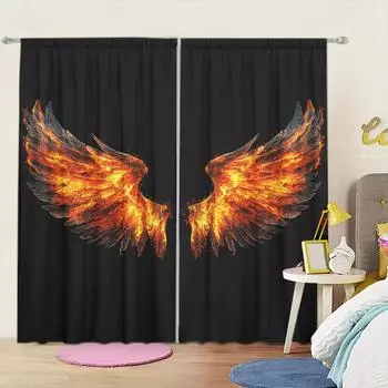 2 шт. Ослепительные пламенеподобные крылья с принтом штор для домашнего декора - Карманные шторы для окон в спальню, офис, кухню 52.5cmX116cm X 2pcs