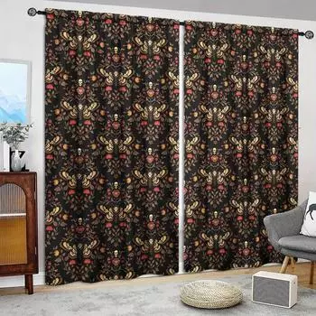 2pcs Death Moth Printed Curtain for Home Decor - Rod Pocket Window Treatment for Bedroom, Office, Kitchen, Living Room,and Study 52.5cmX116cmX2pcs